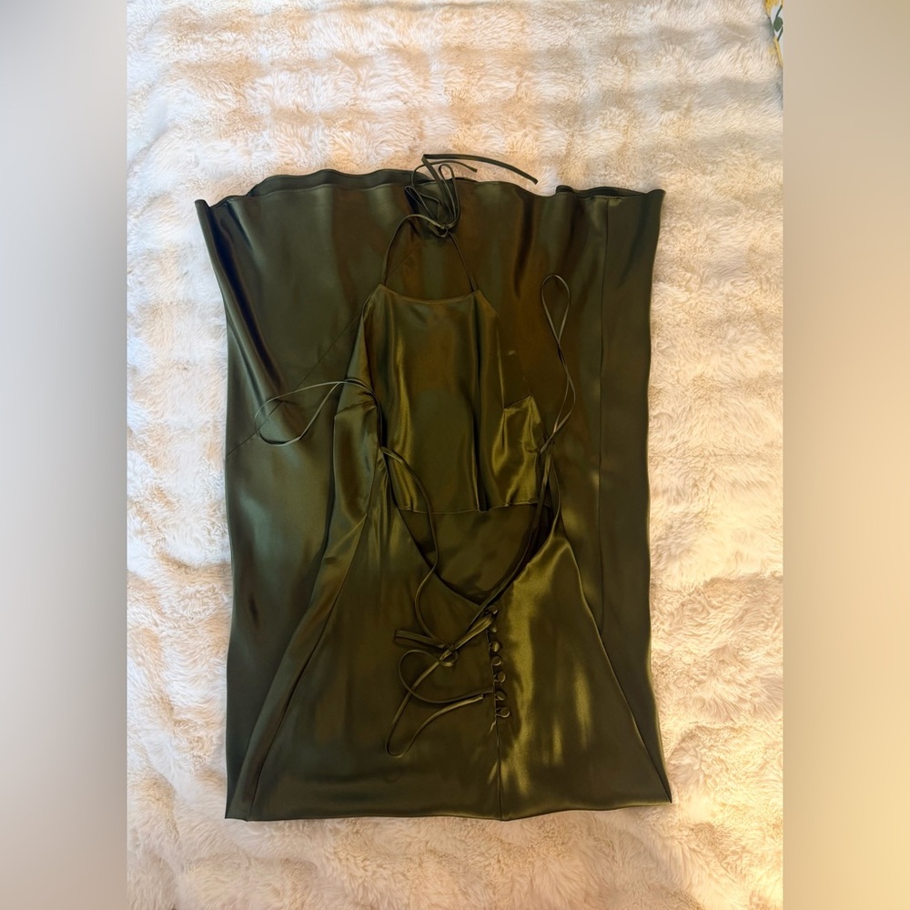 Reformation Olive Green Satin Maxi Dress - Picture 8 of 16